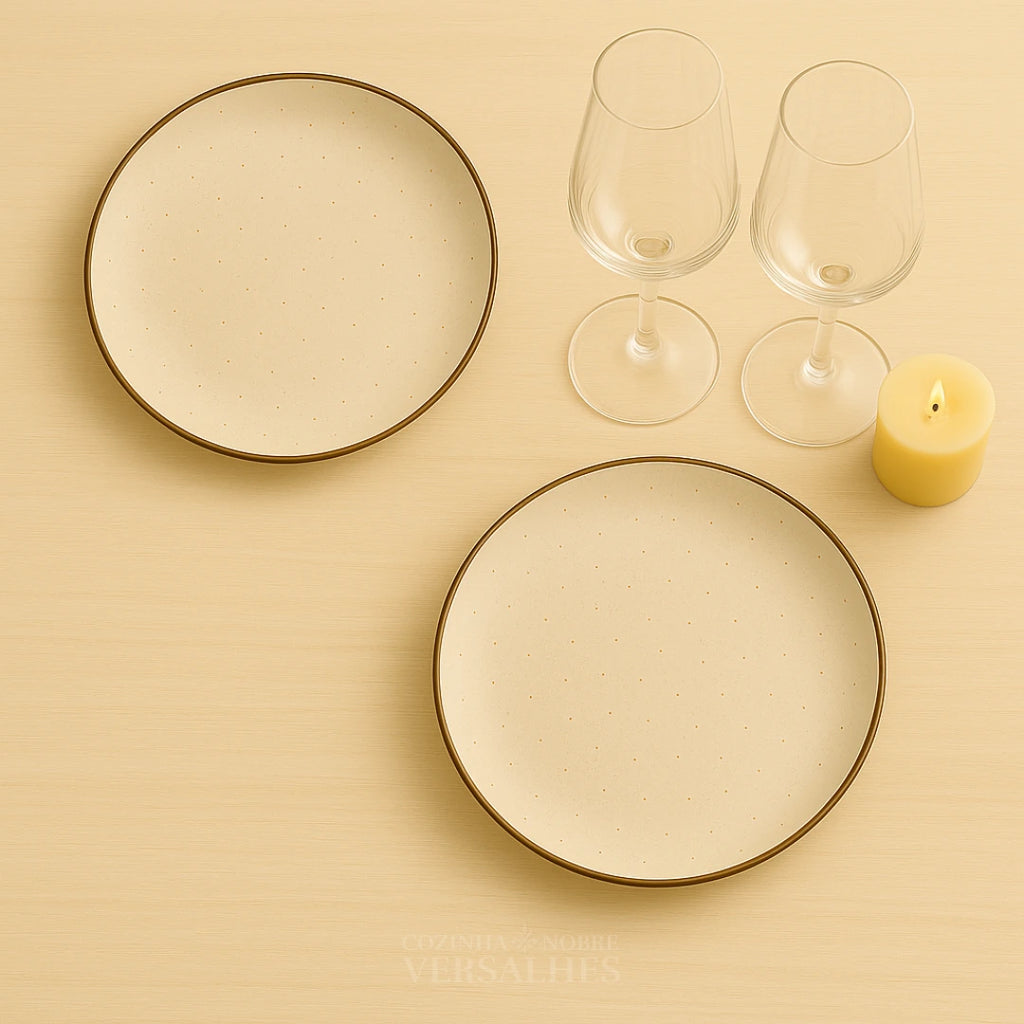 Jogo de Pratos Milano: Porcelana Premium Decorada 25cm (4 Unidades)