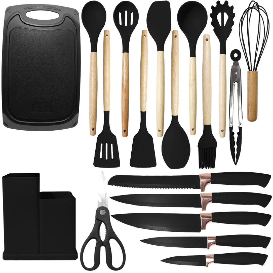 Kit Royale Anti-Risco e Antibacteriano: 19 Utensílios de Silicone Premium