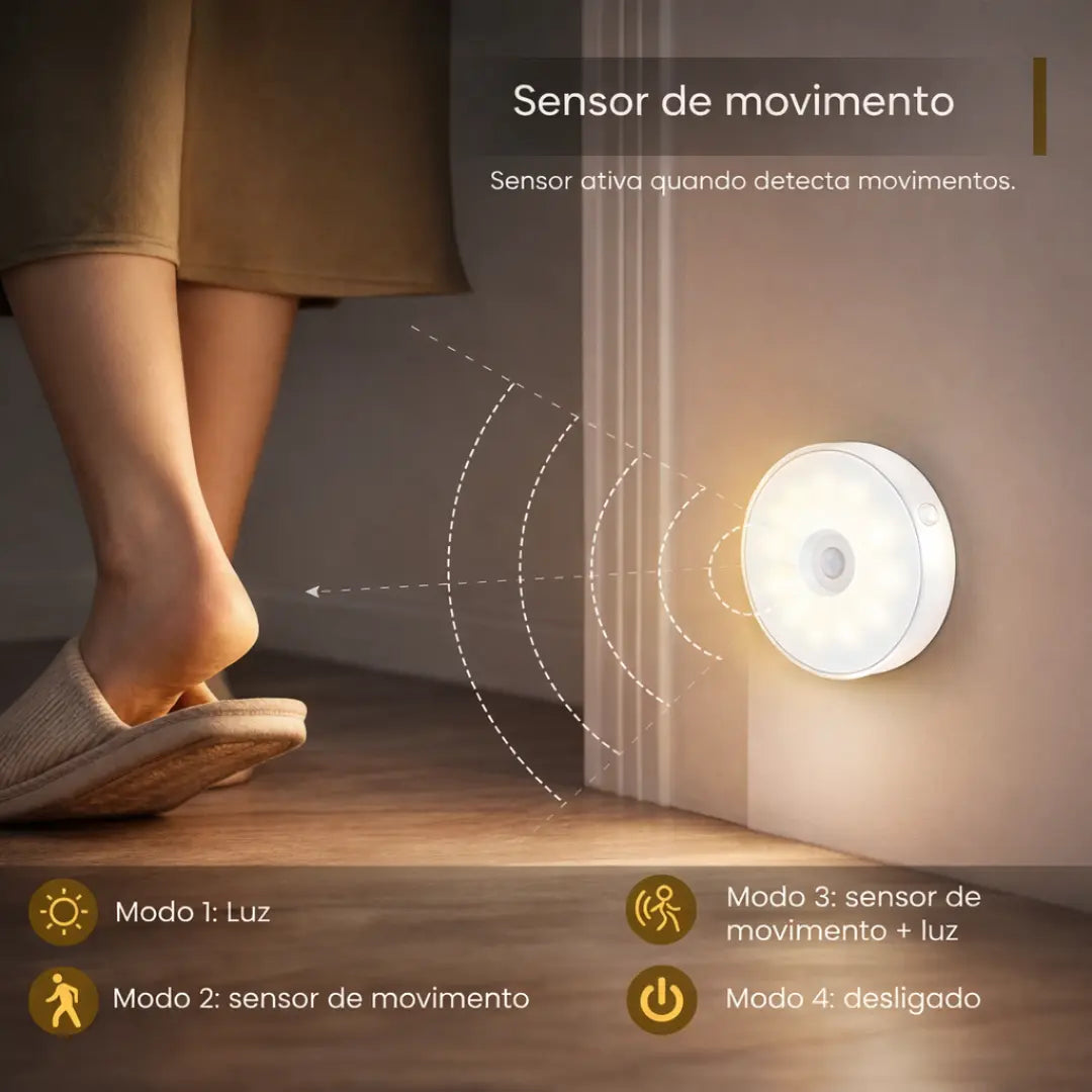 LumiSense: Luminária LED Recarregável com Sensor de Movimento, Luz Quente ou Fria , Instalação Sem Perfurações e Sem Fios