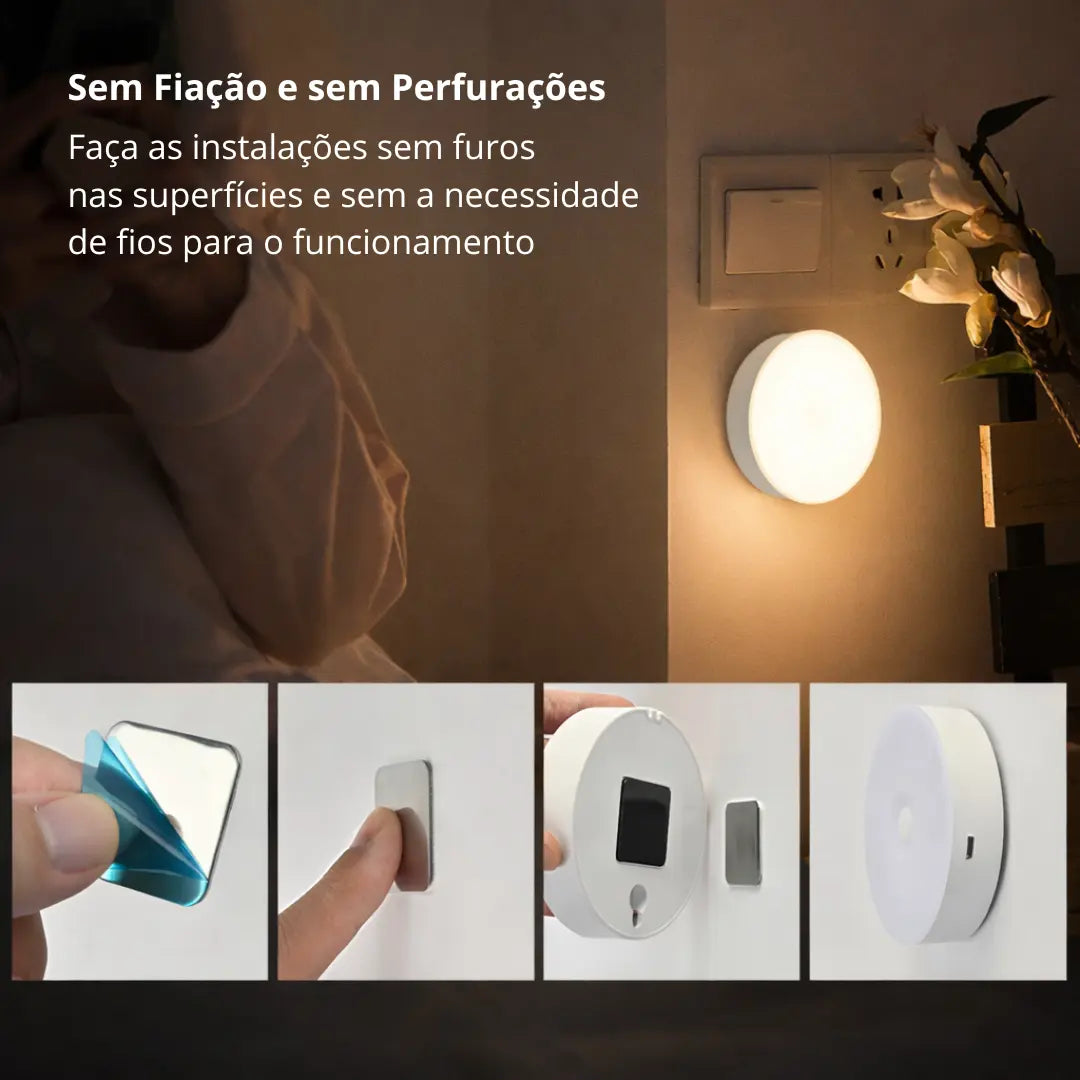 LumiSense: Luminária LED Recarregável com Sensor de Movimento, Luz Quente ou Fria , Instalação Sem Perfurações e Sem Fios